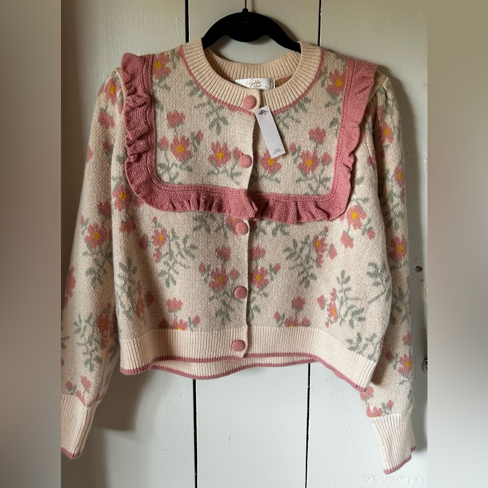 Goldie Lew Ruffled flowers cardigan large BNWT